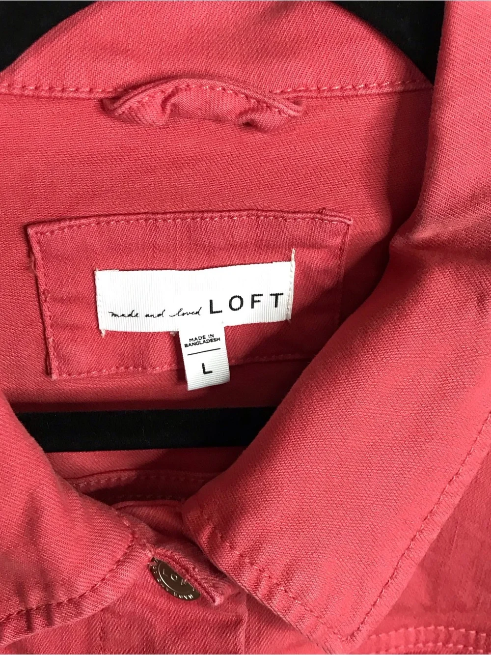 LOFT Coral-Pink Jean Jacket with Frayed Hem Sz Large